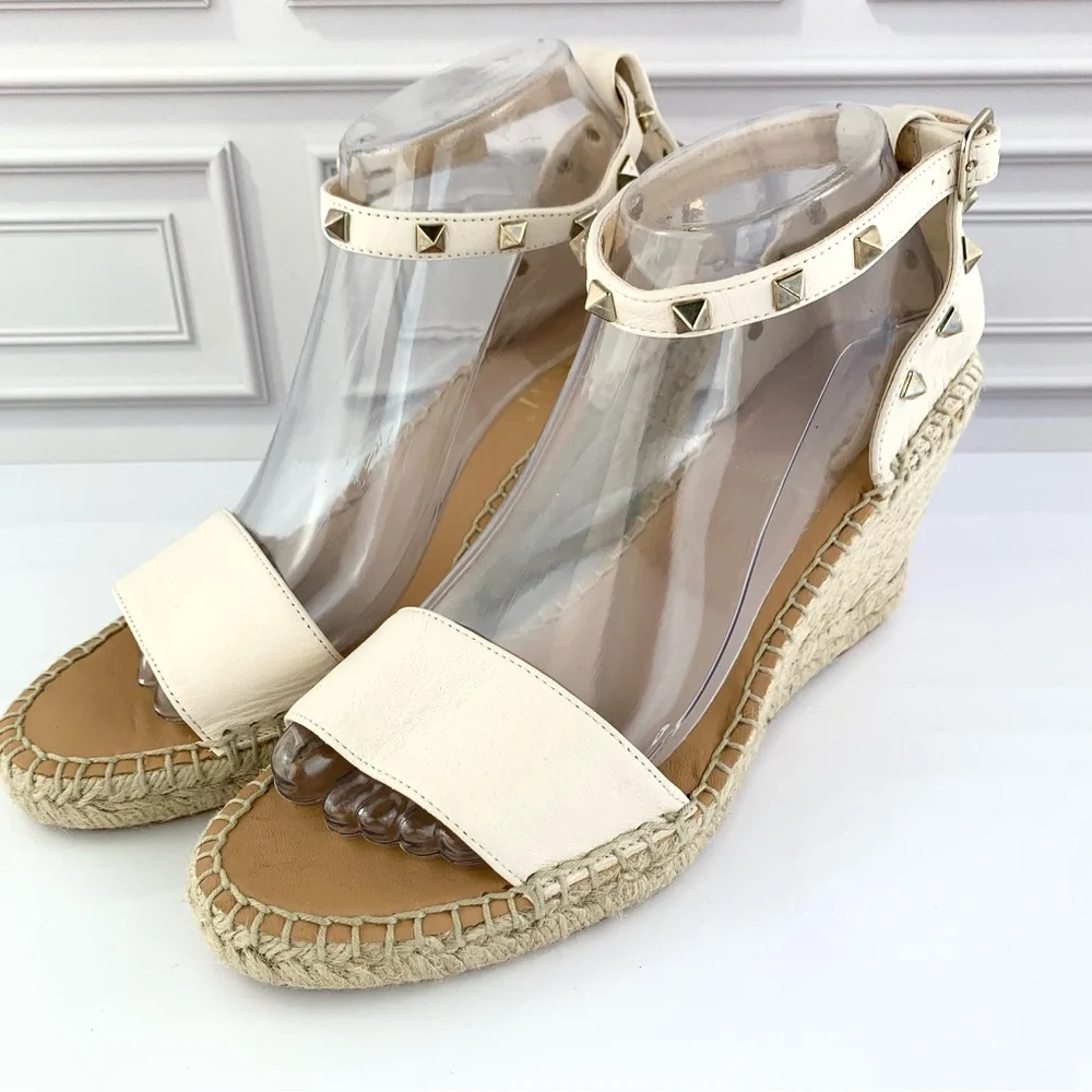 NEW! Anthropologie Maypol White Leather Wrap Espadrille Wedges Size 40 9